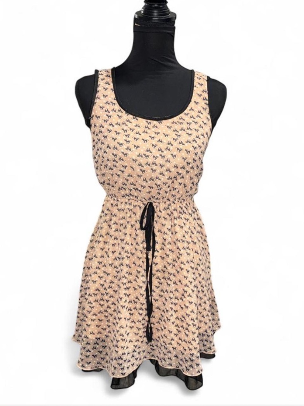 Sleeveless Peach Printed Sundress with Tie Waist